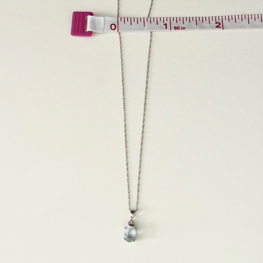 10K White Gold Oval Aquamarine Diamond Accent Pendant Necklace - Picture 8 of 8